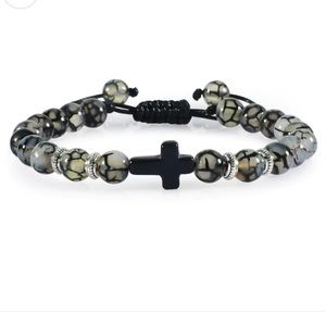 Clear Beaded Cross Adjustable Bracelet NWOT